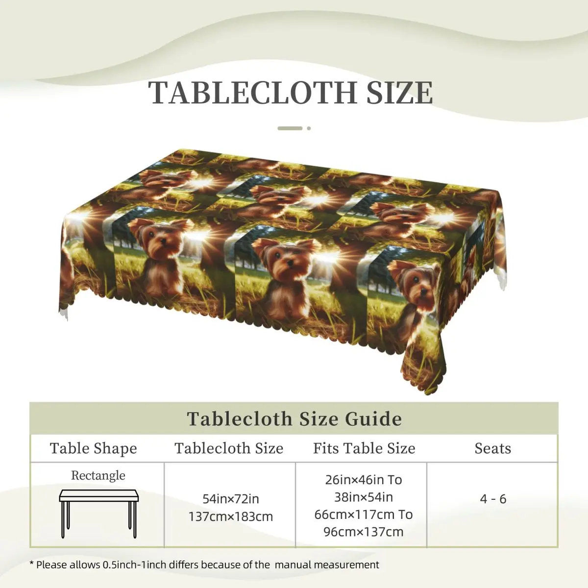 Yorkshire Terrier Dog Yorkie Lover Custom Rectangular Tablecloth Oilproof Table Cover for Dining Events Table Cloth