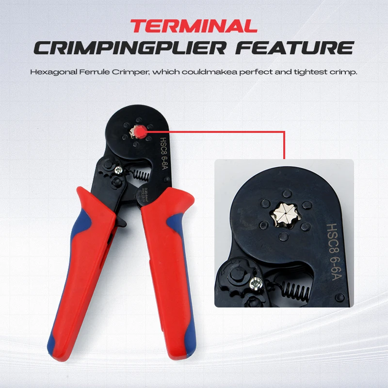 1700PCS Ferrule Crimping Tool Kit HSC8 6-6A Mini Hexagonal Crimper Plier Wire End Terminals Mini Wire Stripper