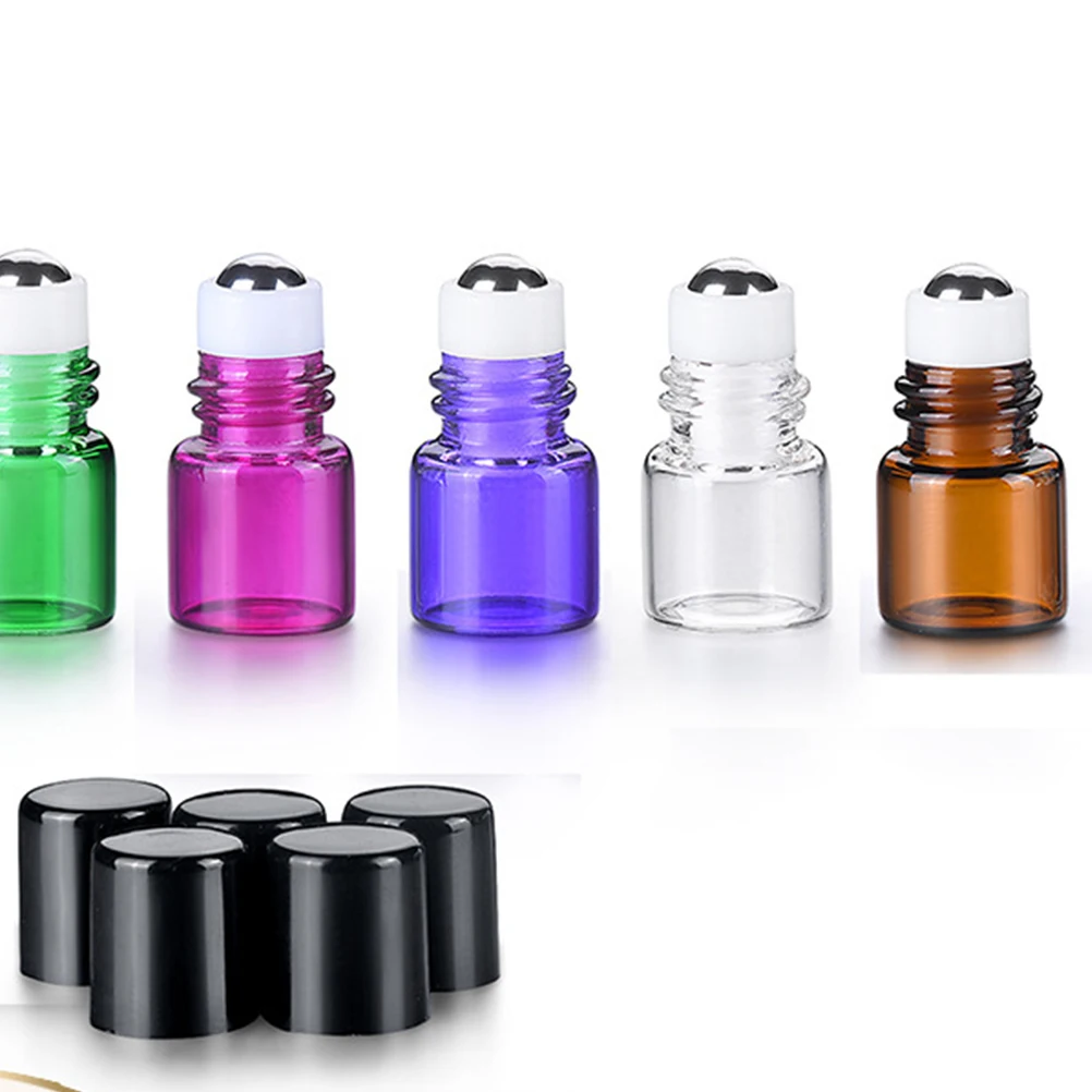 

5pcs 1ml Essential Oil Roller Bottle Travel Size Serum Dispenser Glass Bottles Roll-ball Refillable Lightweight Durable