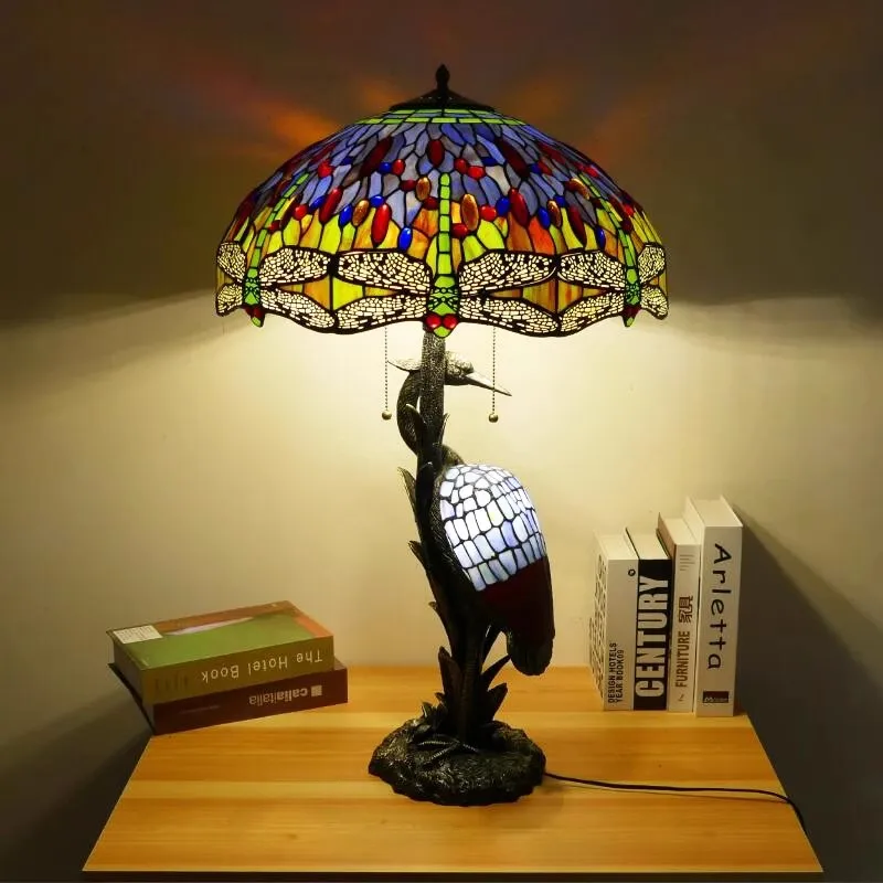 Newly Colorful Stained Table Lamp D50cm H83cm Luxurious Decora Garden E27 Bedside Lamp Living Room Decoration Bedroom Table Lamp