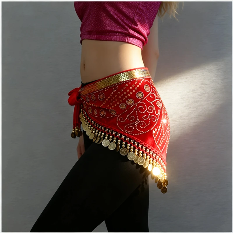 Baumwollstickerei Bauchtanz Hüfttuch 6 Farben Damen Orientalischer Indischer Bauchtanz Münzgürtel Unterrichts- und Übungskostüm Dekoration – Detail 3