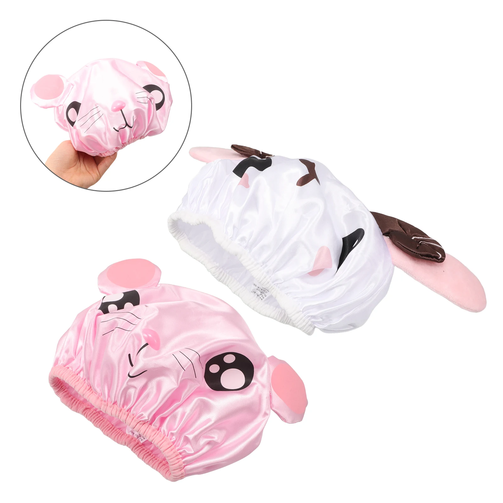 

2 pcs Children's Bath Hat Waterproof Double Layer Shower Cap Girls Cute Cartoon Elastic Hair Hat for Kids Durable for Babies