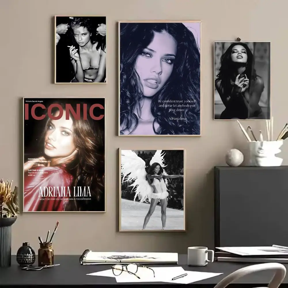 A-Adriana Lima Fashion Mode Poster Stickers Mural Painting Self-Adhesive Decor for Bedroom Living Room Home HD Wall Decals Gift