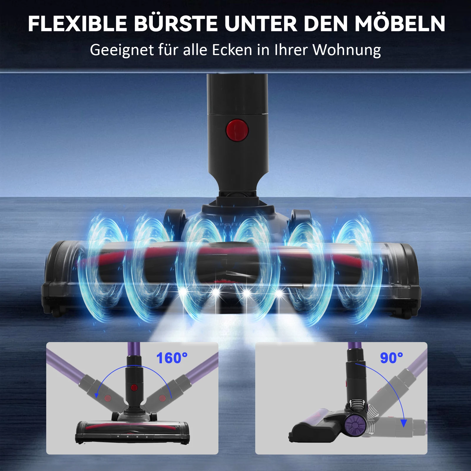 مكنسة كهربائية لاسلكية Grenintol 45000Pa 350W 8 في 1 مكنسة كهربائية هادئة لشعر الحيوانات الأليفة والأرضيات الصلبة HEPA * 4