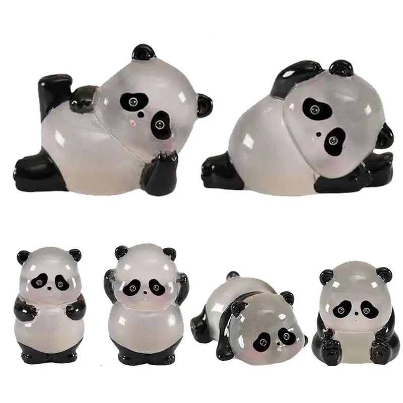 Mini Resin Pandas Luminous Panda Statue Tiny Resin Craft Mini Resin Animals Figures Small Resin Figures Ornament for Car Center