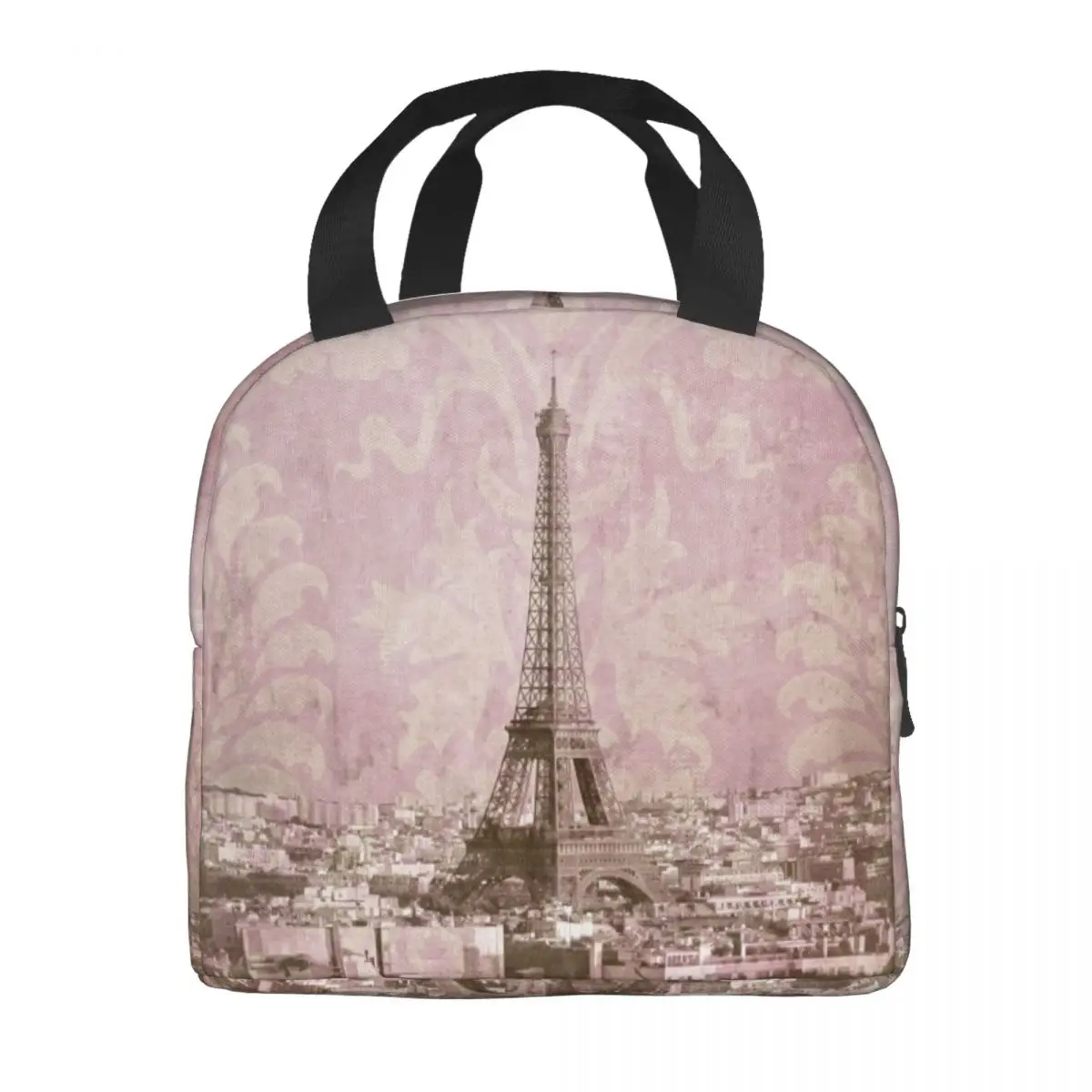 Romantic Paris Portable Lunch Box Women Multifunction Vintage Eiffel Tower Cooler Thermal Food Insulated Lunch Bag Office Work