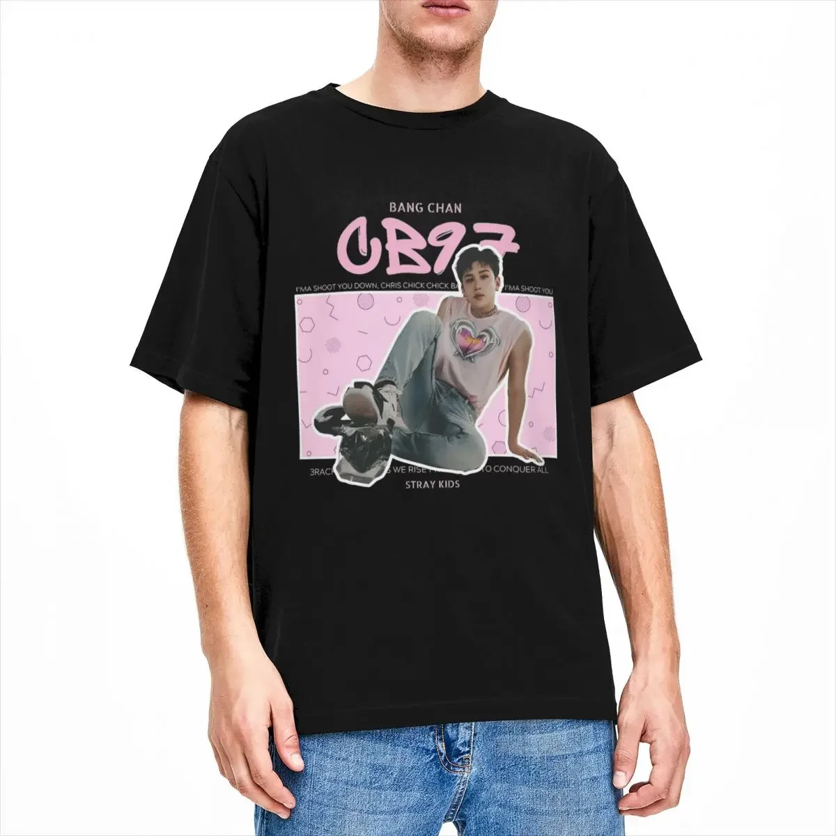 Bang Chan CB97 Pink Maxident Hip-Hop T Shirt Men Vintage Cotton T Shirts Summer O-Neck Harajuku Tee Printed Plus Size Tops male