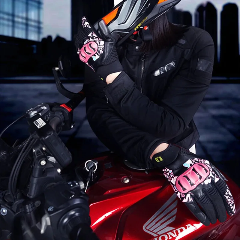 

Women's Pink Motorcycle Gloves Summer Breathable Anti-Fall Touch Function Motocross Biker Gloves for Ladies Riding Protective