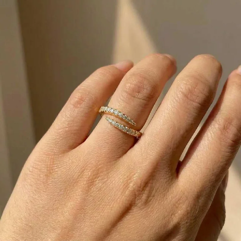 

925 Sterling Silver Trendy Circle Finger Rings for Women Dazzling CZ Adjustable Ring Daily Wear Stackable Accessory Fine Jewelry