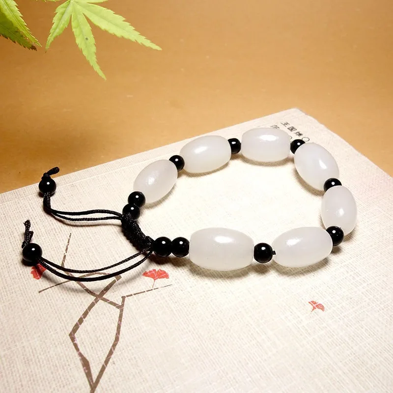 Afghan White Jade Road Leads To Buddha Bead Bracelet