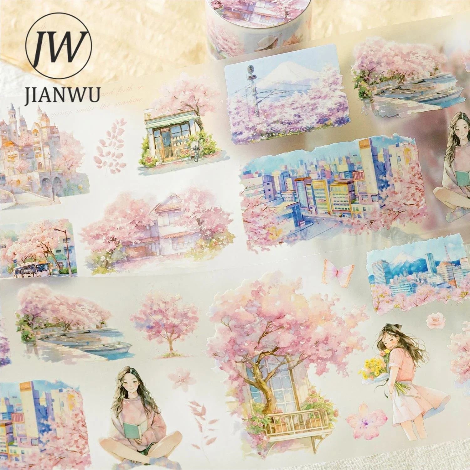 

JIANWU 70mm*200cm Dream Reverie Series Character Flower Landscaping Material Collage PET Tape Creative DIY Journal Stationery