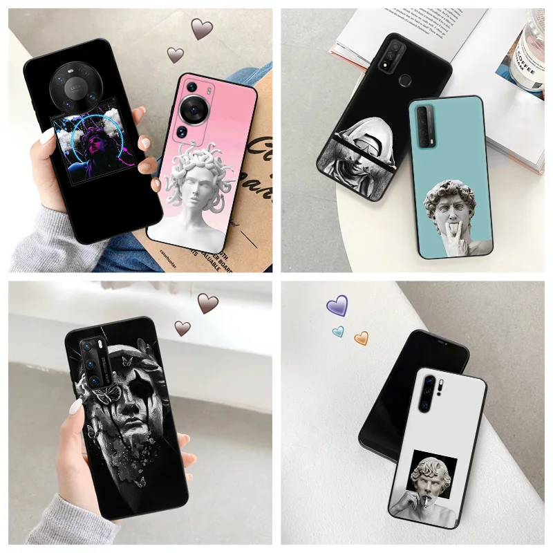 Silicone Black Phone Case for Motorola G200 5G G30 G31 One Fusion David Medusa Statue Art Huawei P40 P30 P20 Smart iphone6 Cover