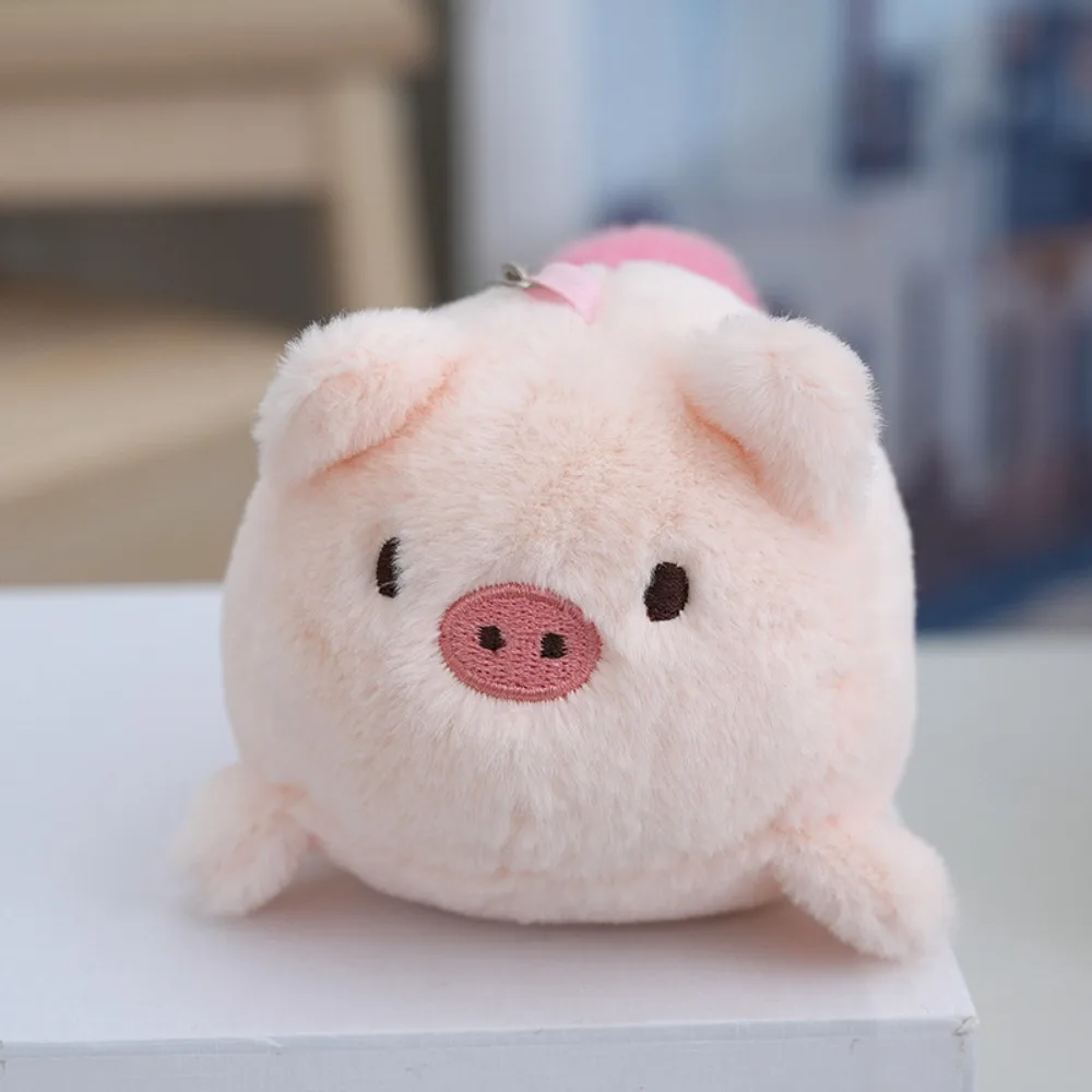 Cute PP Cotton Rotate Tail Rabbit Beeping Chick Key Ring Pulling Rope Mental Pink Pig Keychain