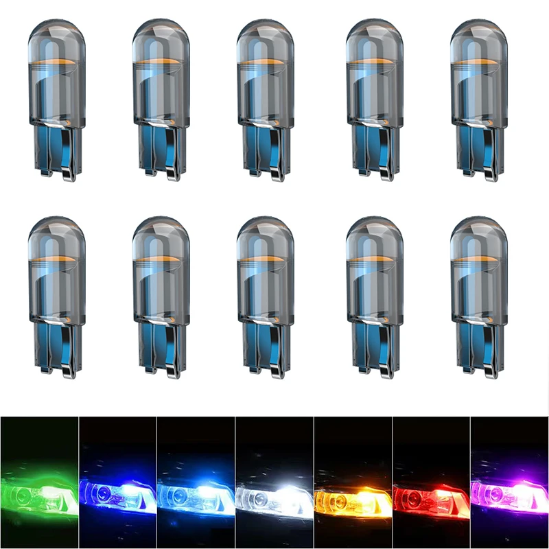 10pcs 2021 Newest W5W Led T10 Car Light COB Glass 6000K White Auto Automobiles License Plate Lamp Dome Read DRL Bulb Style 12V