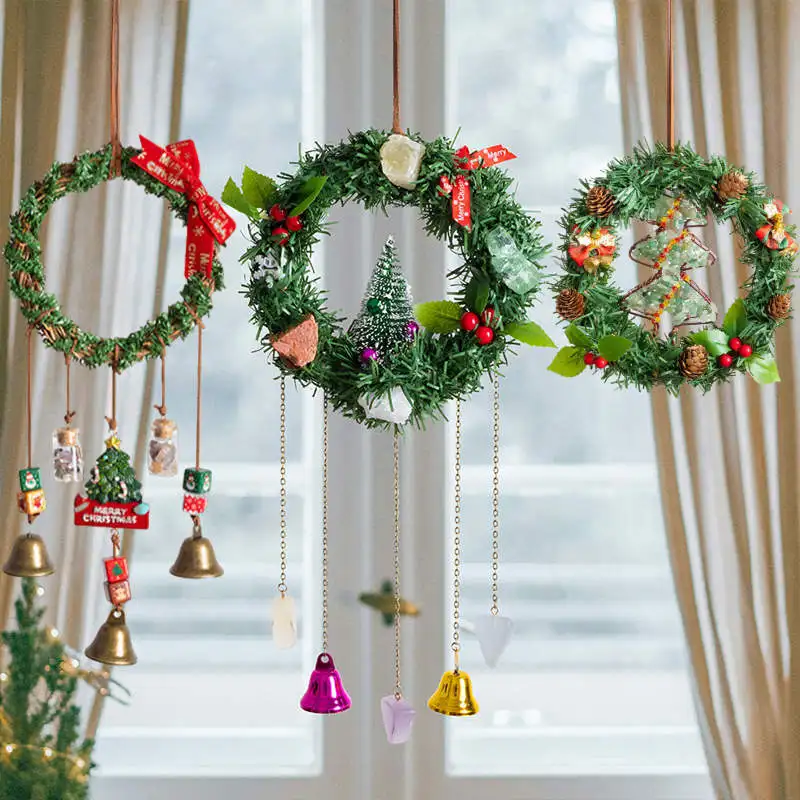 

Artificial Wreath Wind Chimes Bells Window Hanging Ornament Crystal Tree Suncatcher Sun Catcher Home Decoration for Christmas