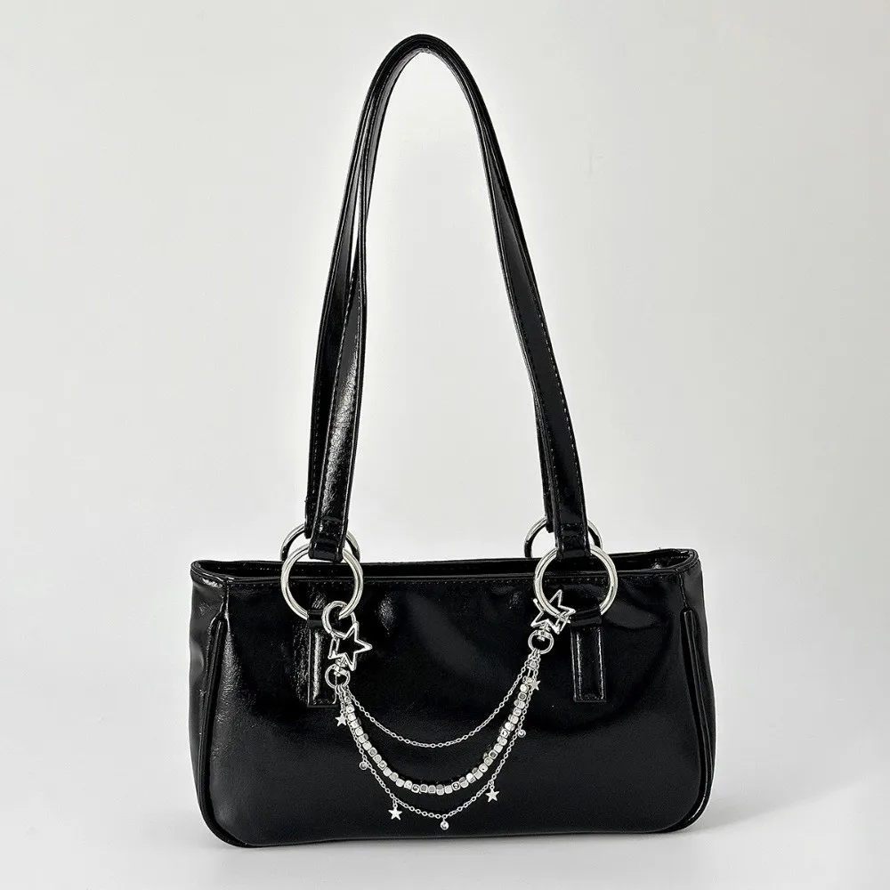 Y2k نمط متعدد الطبقات حقيبة سلسلة نجمة اللؤلؤ حقيبة يد معدنية سحر DIY حقيبة الملحقات الاكريليك مطرز المفاتيح