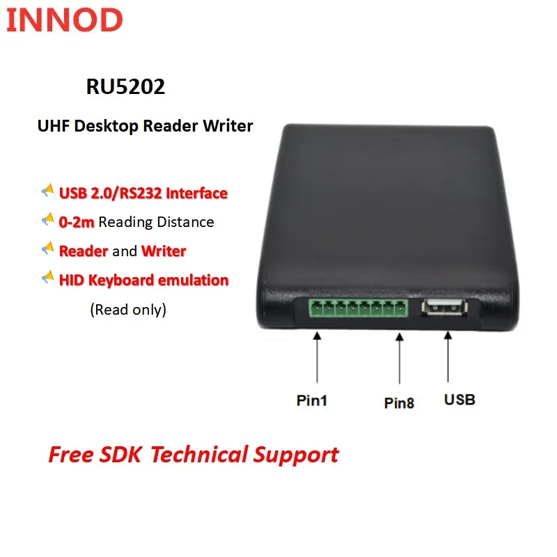 Passive 902-928 / 865-868MHZ RU5212 UHF RFID Reader Writer USB RS232 Interface 0-2M USB RFID Reader UHF for Encoding