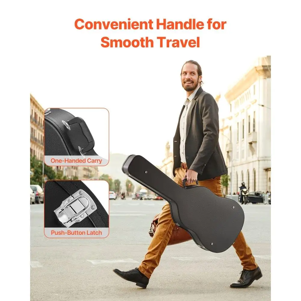 สําหรับกีตาร์อะคูสติก Hard Case พร้อมกุญแจล็อคและที่จับ 43.31 นิ้วการป้องกันที่ทนทานสําหรับกีตาร์อะคูสติก