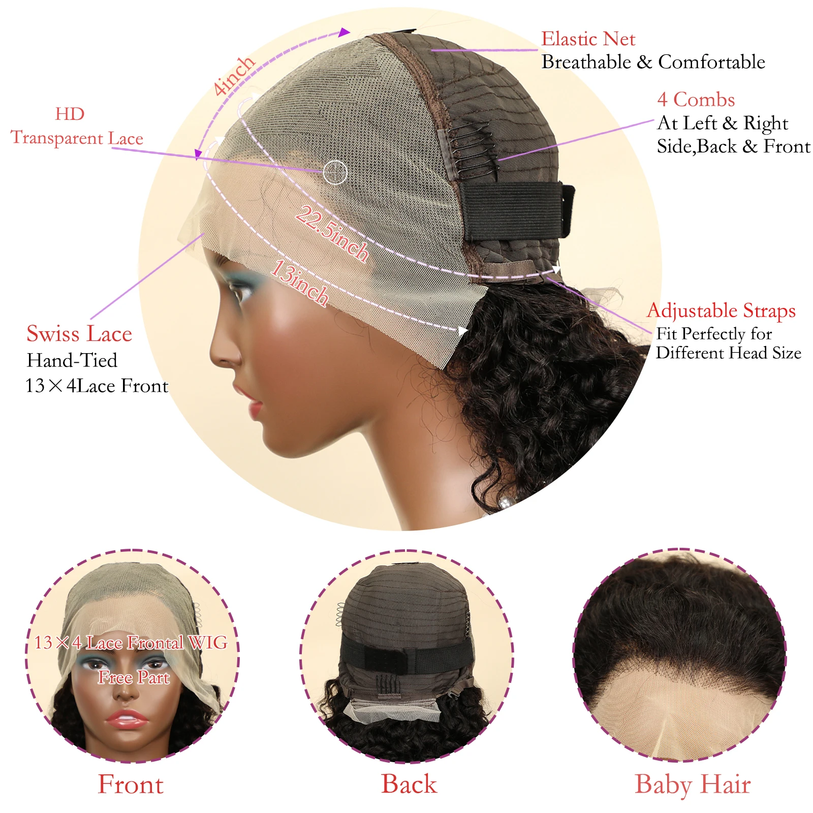 곱슬머리 보브 가발 인모 딥 웨이브 13x4 HD 레이스 프론트 가발 4x4 클로저 가발 200% 밀도 프리 플러킹 숏 워터 웨이브 보브 가발