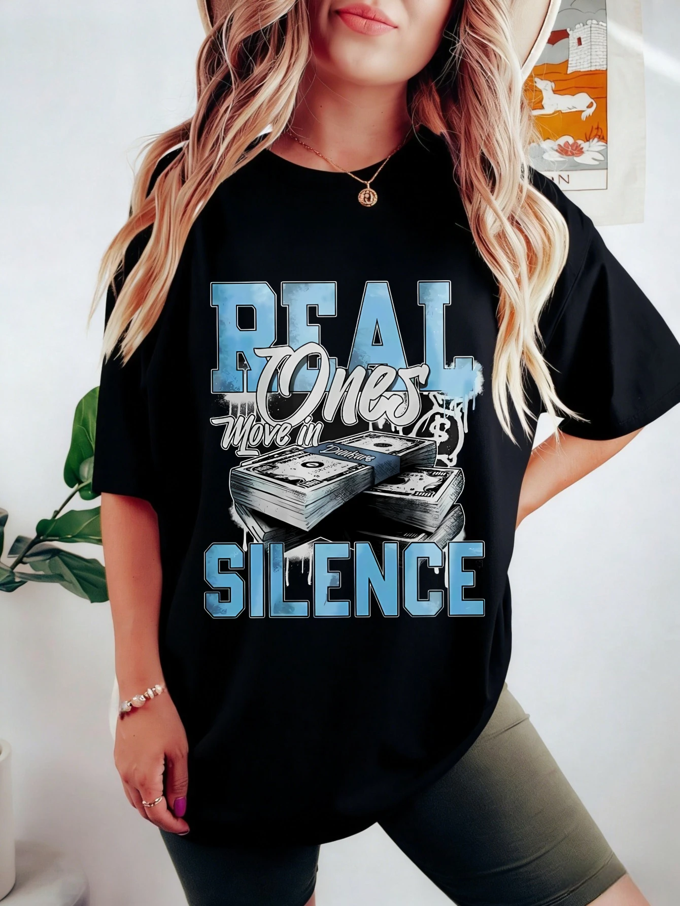 

Women Oversized Cotton Short Sleeve T Shirt - Real Ones Make No Silence Graphic Printed Streetwear Summer Casual Gift for Her