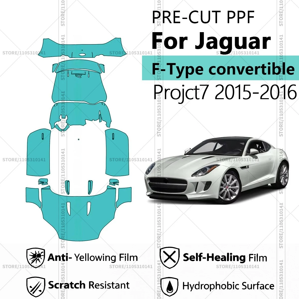

Pre-Cut Paint Protection Film PPF Transparent Car Film Automotive PPF For Jaguar F-Type convertible Projct7 2015-2016