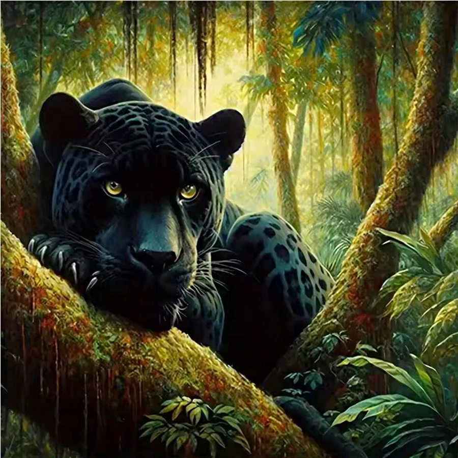 

Black Leopard Diamond Painting jungle Animal Pattern DIY diamond Embroidery cross stitch kits 5D Mosaic Home Decoration