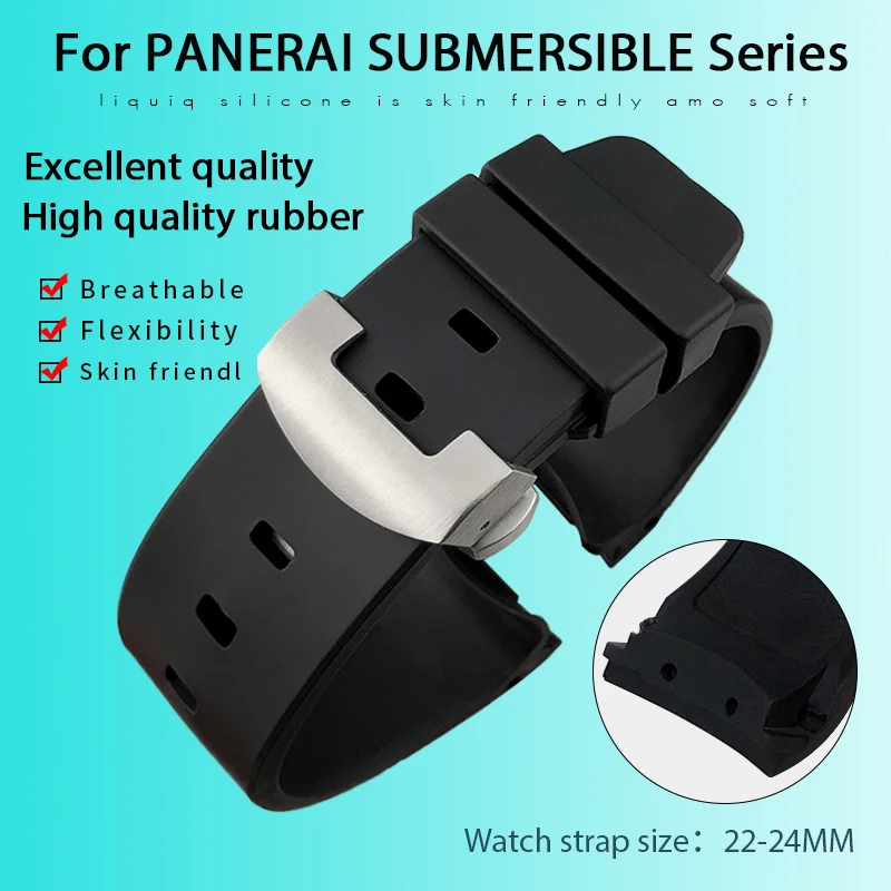 22mm 24mm Curved Rubber Silicone Watchband Fit for Panerai SUBMERSIBLE PAM 441 359 Soft Waterproof Watch Strap Gift Tools