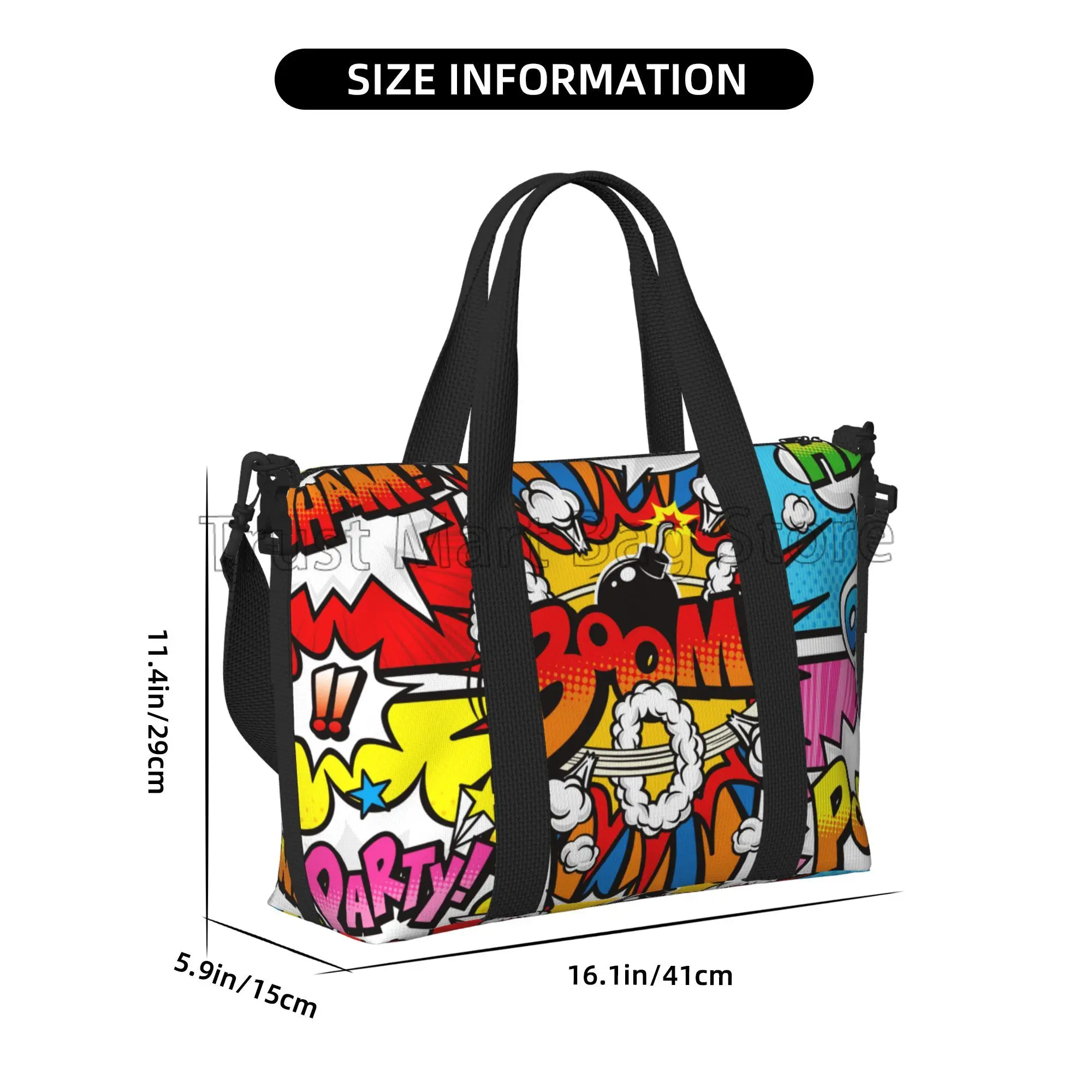 American Comic Book Collection Pop Art Print Hand Travel Bag Multipurpose Weekender Bags Waterproof Luggage Bag for Sports Gym