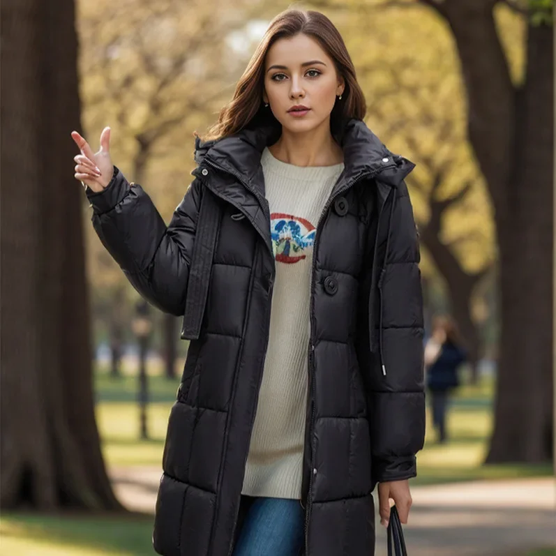 2025 Winter Women's New Jacket Thickened Warm Hooded Wrap The Buttocks Parkas Female Thicken Pure Color Casual Cotton Jacket