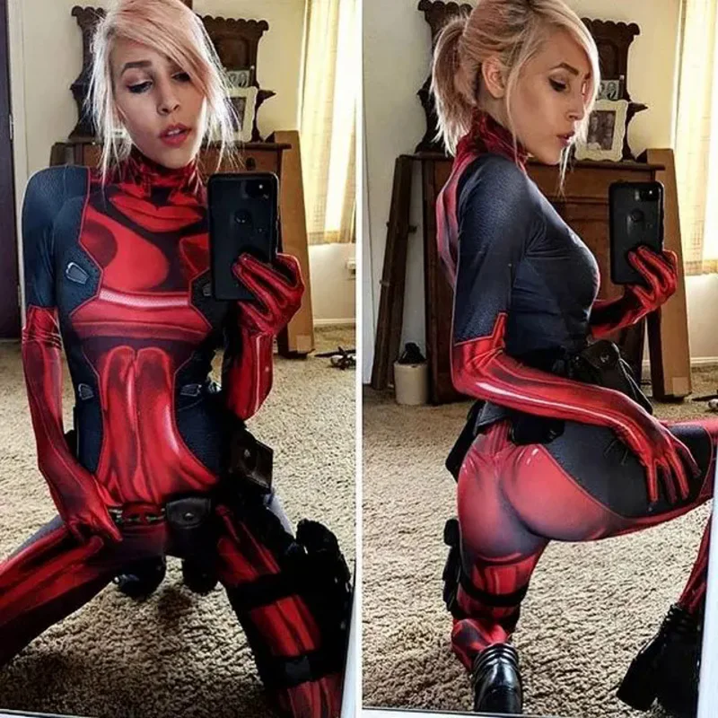 Adults Kids Halloween Lady Deadpool Cosplay Costume Female Girls Woman Zentai Bodysuit Party Jumpsuits