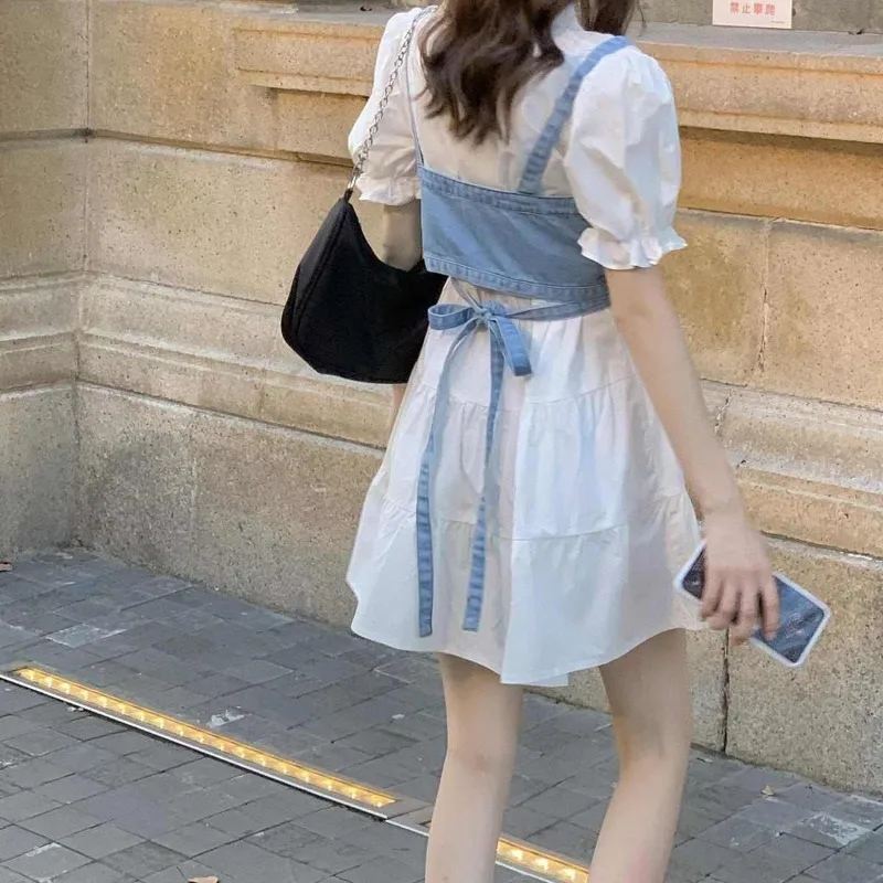 Canotta in Denim coreano stile Preppy donna colture Retro Streetwear Solid College Slim Femme All-match semplice Casual primavera estate