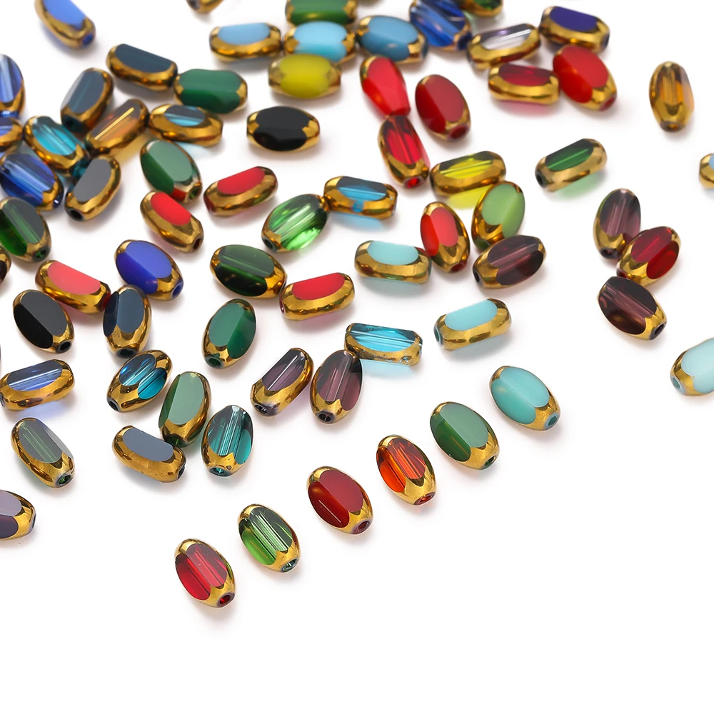 

20pcs/Lot Oval Glass Beads Plated Golden Color Crystal Loose Spacer Bead Diy Bracelet Necklace Jewelry Making Accessories