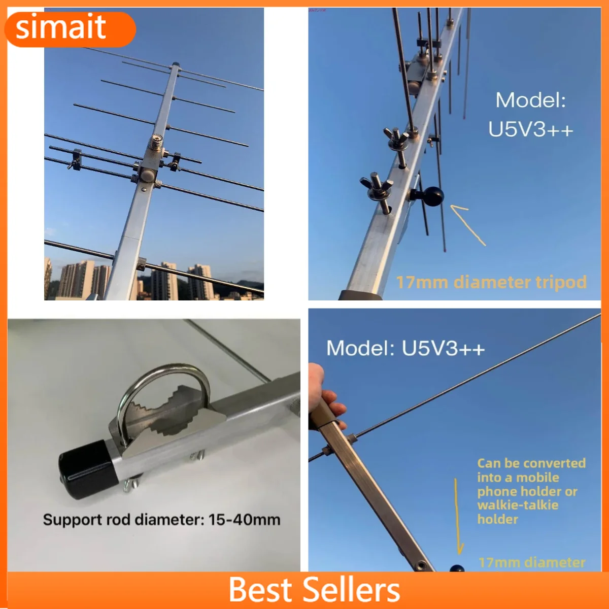 U5V3 Portable VHF UHF Dual Band Yagi Antenna Handheld Quick-Disassembly Amateur Satellite Space Station Repeater Communication