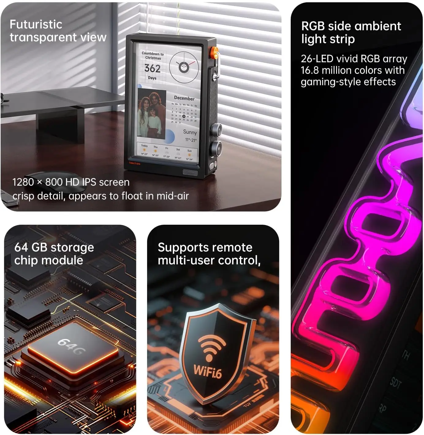 【2026】إطار Divoom Times WiFi 10.1 بوصة إطار صورة رقمي 64 جيجابايت شاشة شفافة تطبيق مجاني لمشاركة الصور والفيديو على مدار الساعة Fa