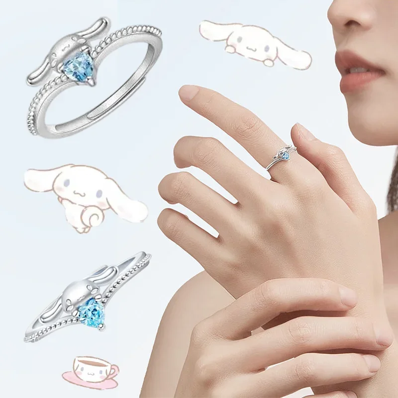 Sanrio Kawaii Cinnamoroll Ring Girl Cartoon Niche Advanced Sense Ins Simple Opening Adjustable Ring Fashion Bestie Couple Rings