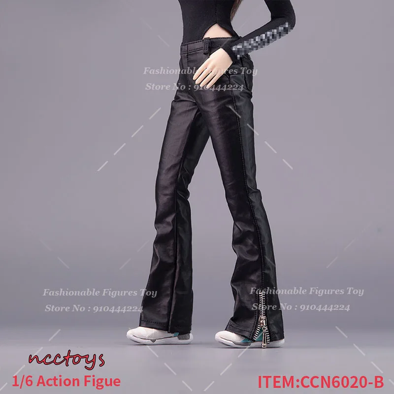 

CCN6020 1/6 Women Men Soldier Trumpet Pants Vintage Black Faux Leather Dance Motorcycle Trousers Fit 12Inch Action Figure Body