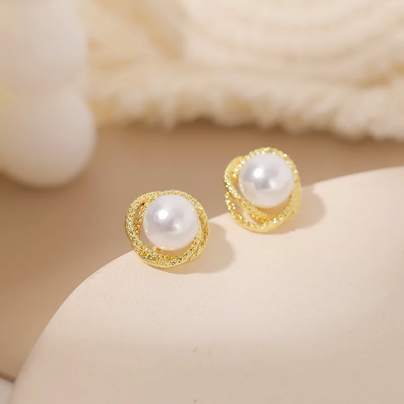 كبير الملتوية عبرت جولة تقليد اللؤلؤ وأقراط للنساء مزاجه موضة لطيف الهندسة مجوهرات اكسسوارات هدية