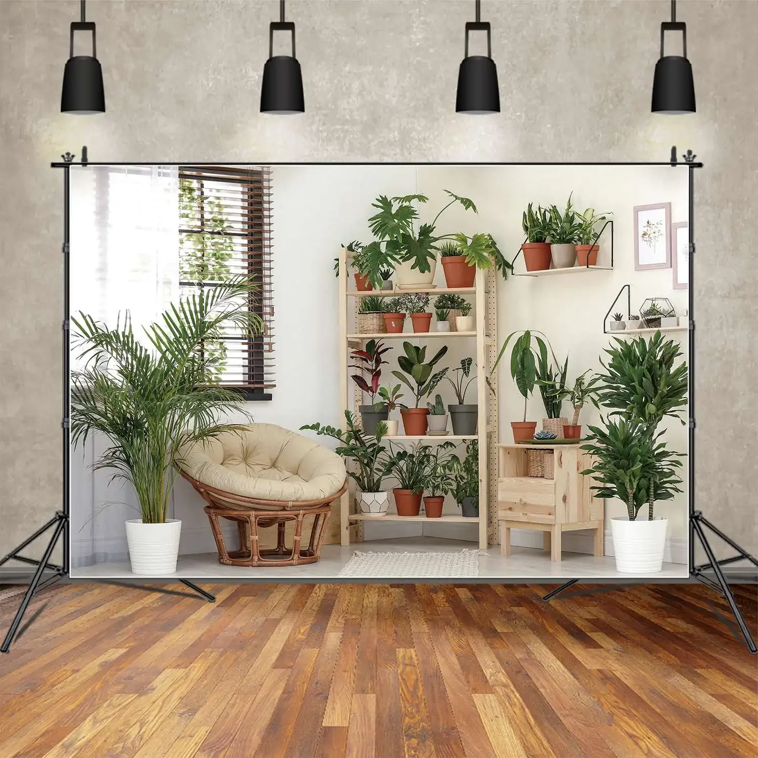 Home Studio Woonkamer Fotografie Achtergrond Decoratie Tropische Palm Bladeren Venster Tafel Stoel Slaapkamer Balkon Foto Achtergrond