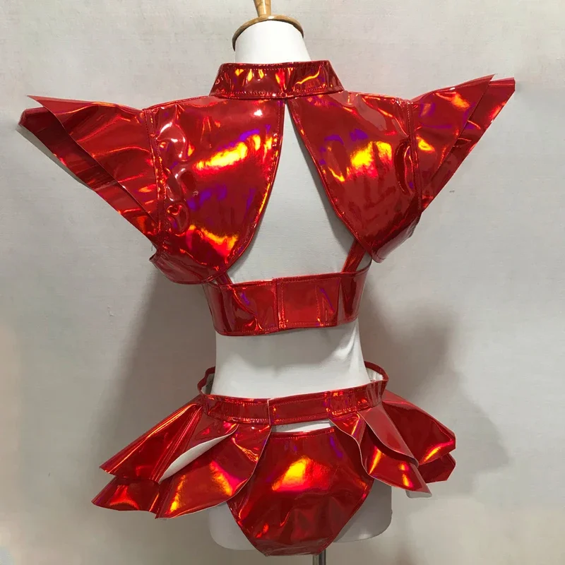 النساء جوجو ملابس رقص الليزر الأحمر تحلق أعلى السراويل حفلة الجاز الزي بار ملهى ليلي Dj Ds المرحلة القطب ملابس الرقص