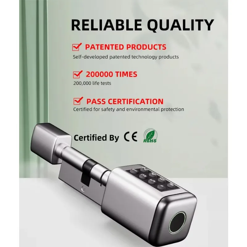 STLF Euro Standard Smart Cylinder With Tuya Blue Tooth App Adjustable Cylinder Size Electronic Password Card Key Smart Lock