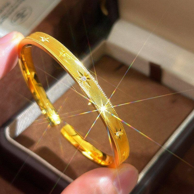 

Luxurious AU999 24K solid opening inlaid crystal women's bracelet, fashionable temperament, high-end exquisite accessory gift