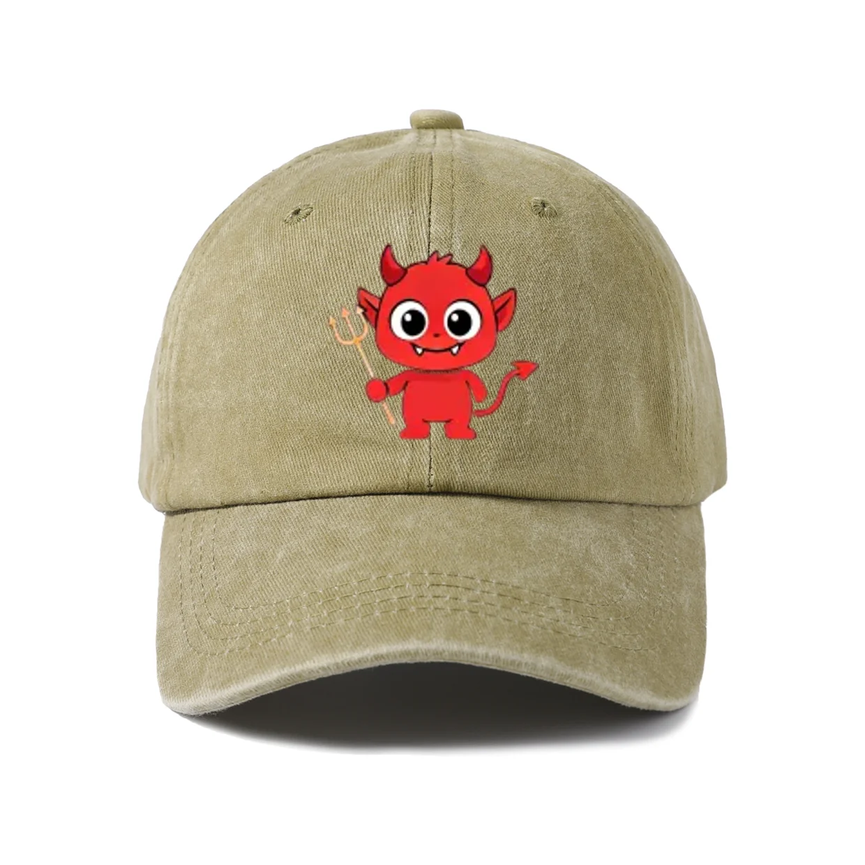 Cute Red Devil Graphic Baseball Cap, Vintage Washed Adjustable Unisex Dad Hat, Streetwear Gift