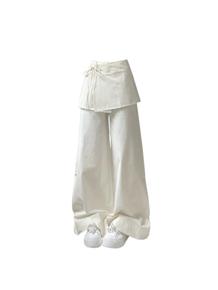 Women's Off White Pants Harajuku Streetwear Oversize Parachute Pants Y2k Retro 2000s Aesthetic Vintage Trousers Fashion Clothes