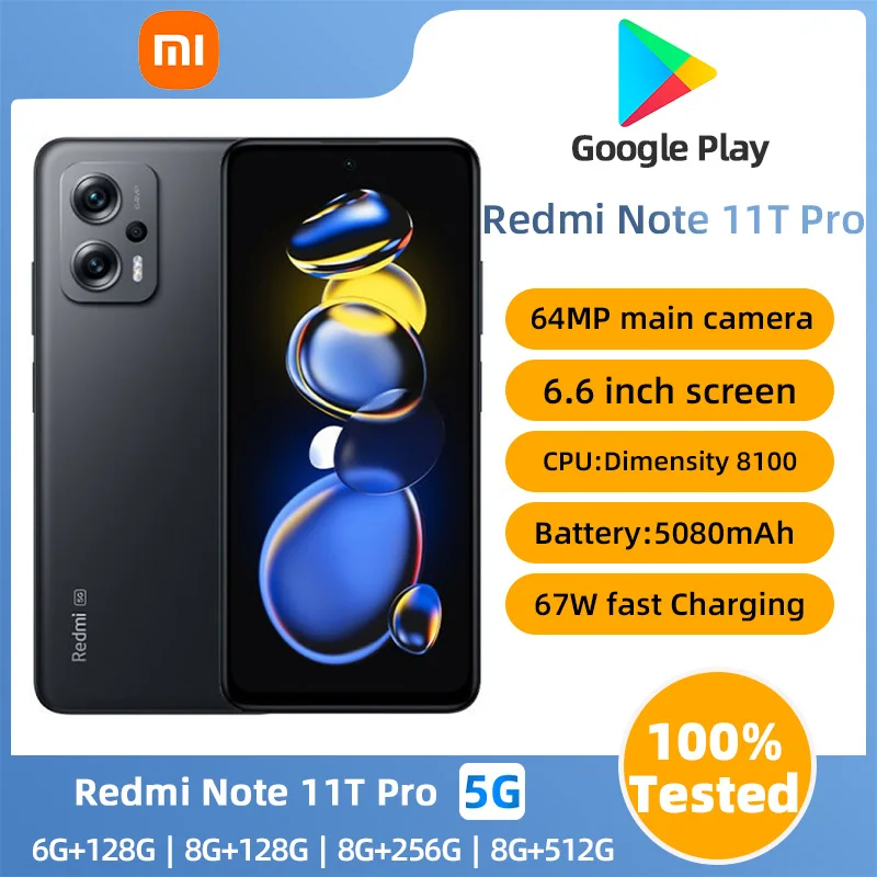 Xiaomi Redmi Note 11T Pro 5G Android MediaTekDimensity 8100 RAM 6GB ROM 128GB 144Hz  5080mAh 67W  used phone