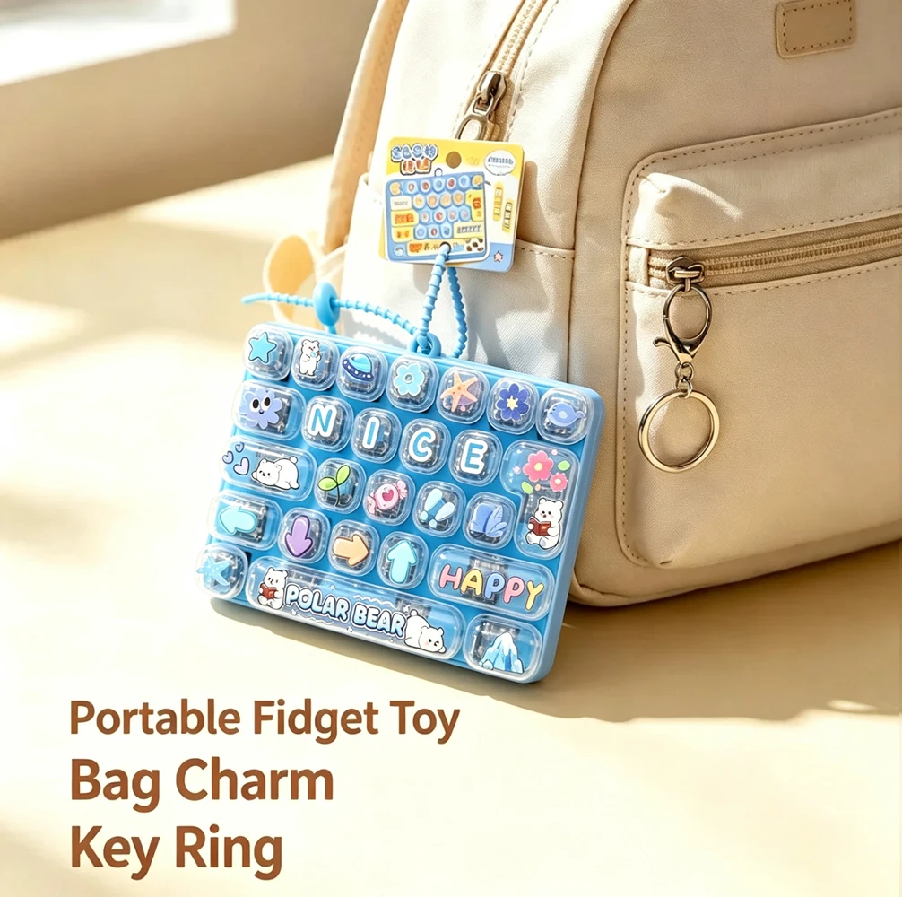 Cute Macaron Color 26 Keys Fidget Clicker Keychain, Stress Relief Mini Keyboard Toy,Portable Bag Pendant Fingertip Sensory Toy