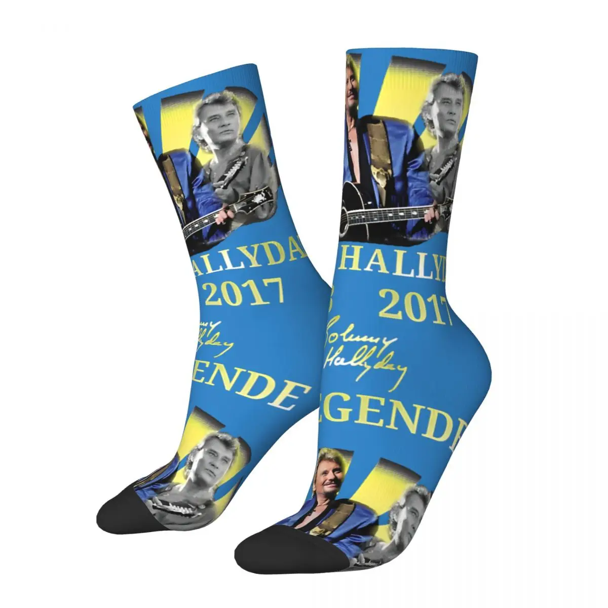 Funny Crazy compression Johnny Hallyday Classique Sock for Men Hip Hop Vintage Johnny Hallyday Boys Crew Sock Casual Gift