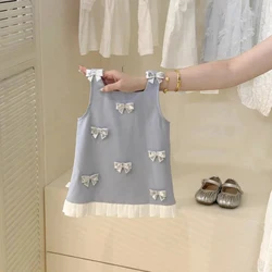 Sweet Bow Dress For Girls, Summer Temperament, Vest Dress , Children Infants Kids Baby Princess Dress