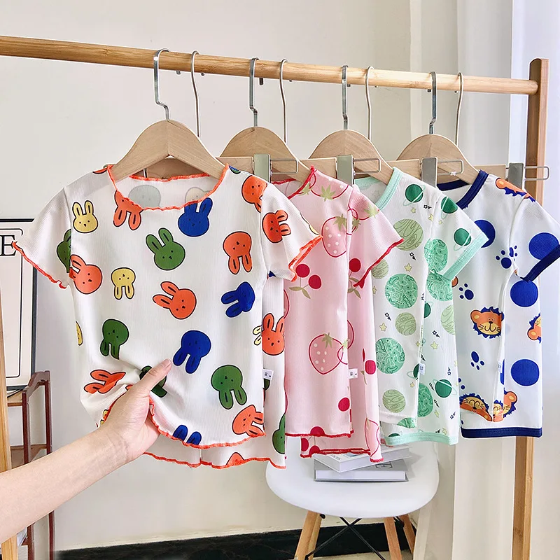 

Children's Pajamas Short Sleeve Suit Summer Boys Home Clothes Casual Baby Girls Thin Underwear Cartoon Full Print Sleepwear 2pcs