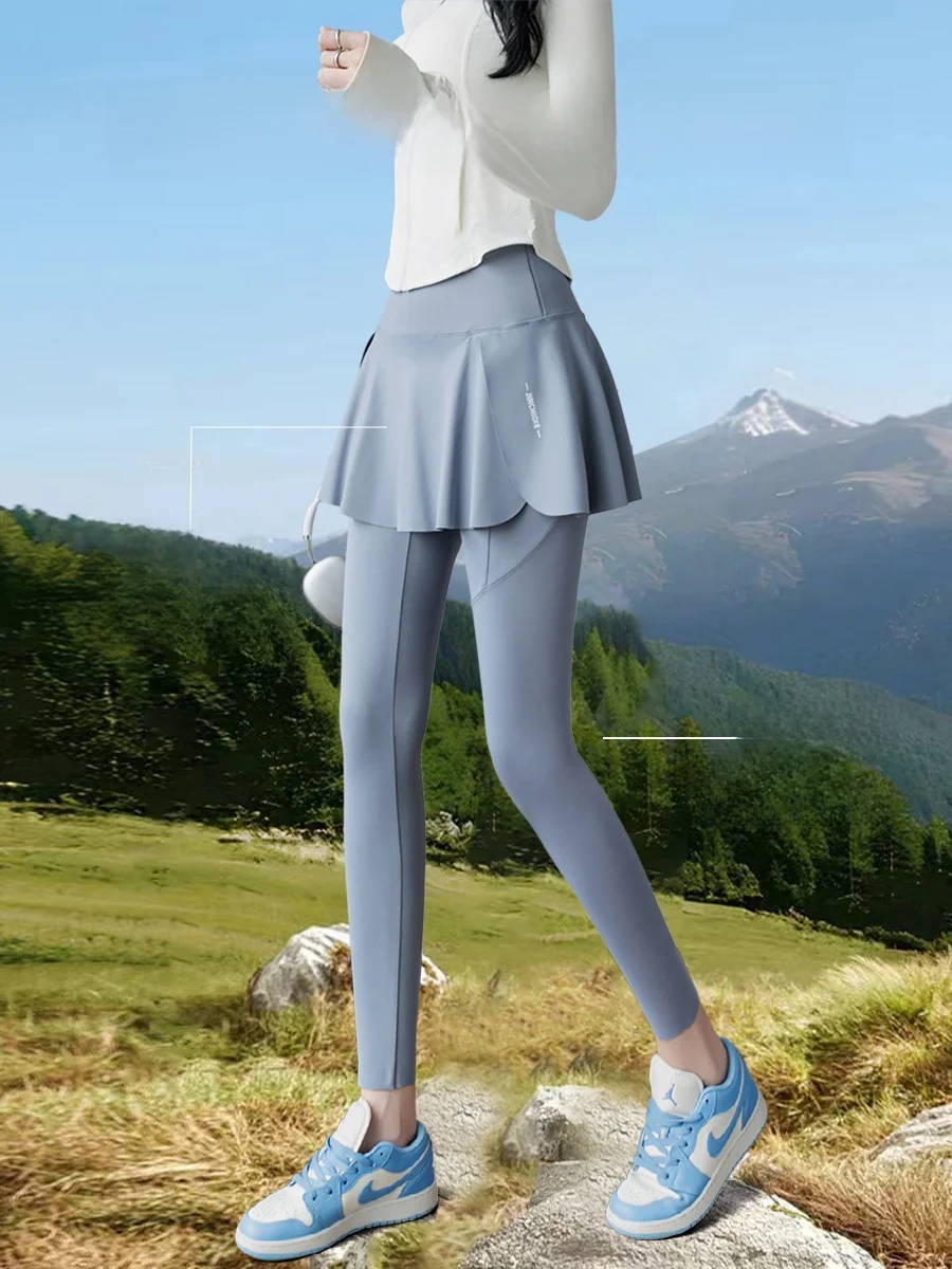 Pantaloni da yoga da donna in finto due pezzi in pelle arca stampata foderata in Fce pantaloni sportivi sottili a vita alta primavera 2025