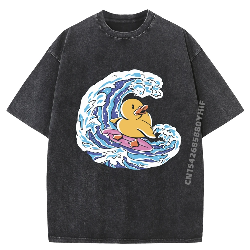 

Рубашка с рисунком резиновой утки, Гавайи, серфинг, ретро, мультфильм, винтажный стиль, рубашка в стиле Харадзюку, забавная стираная футболка, повседневный стиль